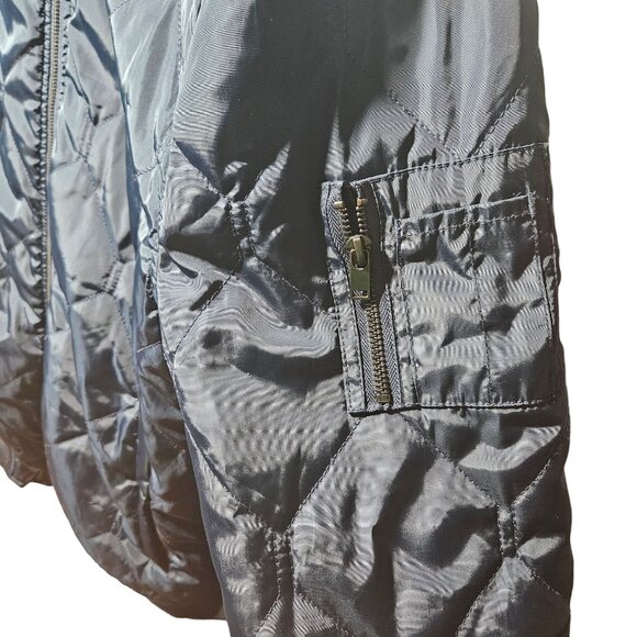 Sovereign Code Mens Quilted Bomber Jacket Large Navy Blue Zip Pocket Nylon & Pol - Picture 3 of 5